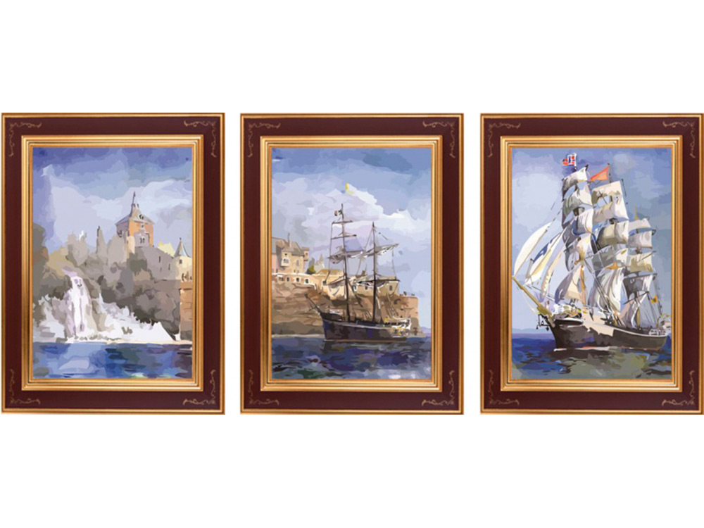 «Морской пейзаж» «Морской пейзаж»Раскраски по номерам Color Kit<br><br><br>Артикул: P019<br>Основа: Холст<br>Сложность: сложные<br>Размер: 3 шт. 40х50 см<br>Количество цветов: 32<br>Техника рисования: Без смешивания красок