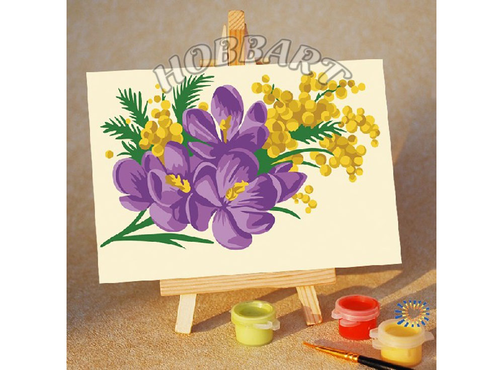 «Весенний букет» «Весенний букет»10x15<br><br><br>Артикул: M1015207<br>Основа: Картон<br>Сложность: очень легкие<br>Размер: 10x15 см<br>Количество цветов: 8<br>Техника рисования: Без смешивания красок
