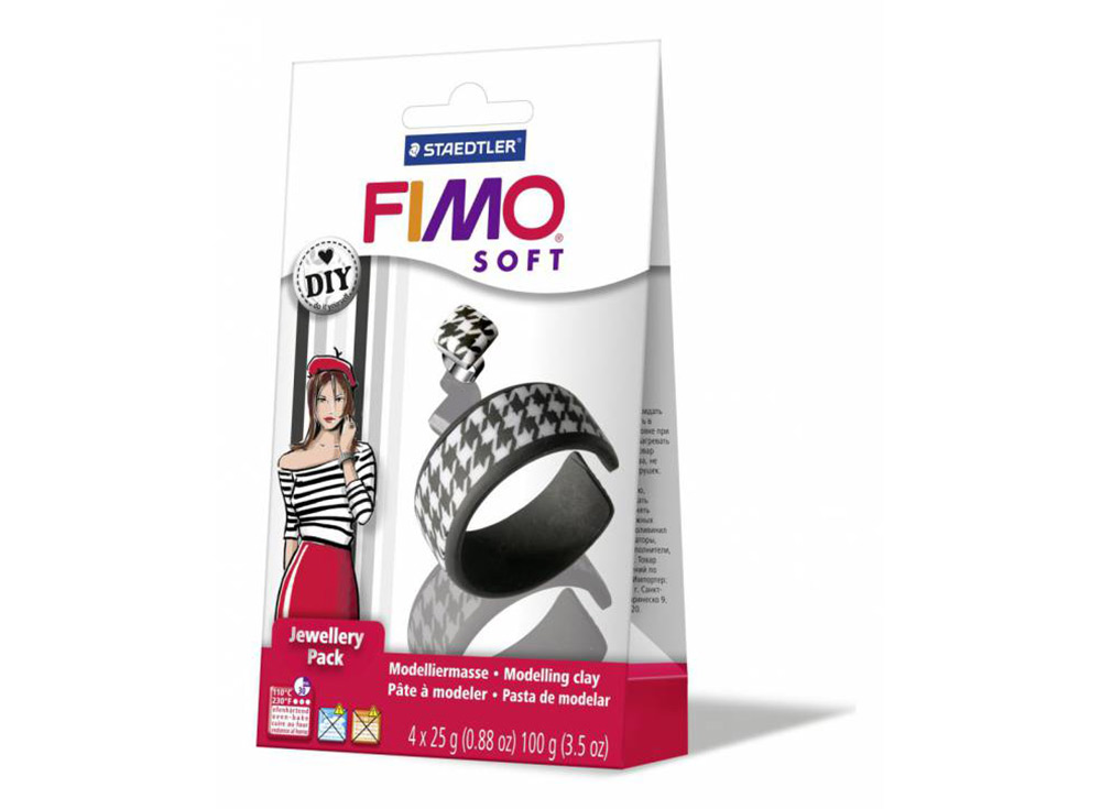Набор FIMO Soft для украшений «Черное и белое» Набор FIMO Soft для украшений «Черное и белое»Полимерная глина FIMO<br>Полимерная глина — удивительный материал для творчества и декоративно-прикладного искусства. Лепка из полимерной глины в равной степени увлекает детей и взрослых, вдохновляет мастеров и новичков. Этот вид творчества не требует профессиональной подготовки ...<br><br>Артикул: 8025_05<br>Вес: 25 г<br>Серия: Наборы FIMO