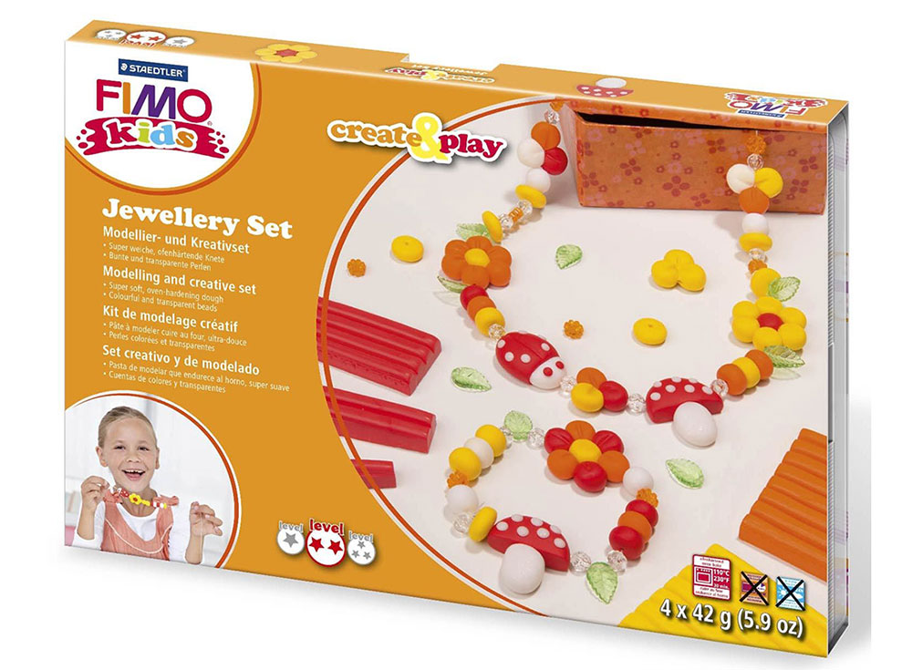 Набор FIMO Kids create&play для создания украшений «Цветы» Набор FIMO Kids create&play для создания украшений «Цветы»Полимерная глина FIMO<br><br><br>Артикул: 8033_02<br>Вес: 42 г<br>Серия: Наборы FIMO