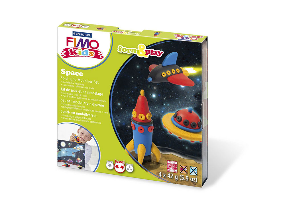 Набор FIMO Kids form&play «Космос» Набор FIMO Kids form&play «Космос»Полимерная глина FIMO<br><br><br>Артикул: 8034_09_LZ<br>Вес: 42 г<br>Серия: FIMO Kids form&play