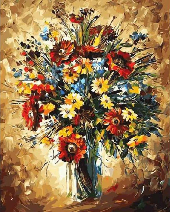 «Пестрый букет» «Пестрый букет»Раскраски по номерам Paintboy (Original)<br><br><br>Артикул: GX3290_R<br>Основа: Холст<br>Сложность: средние<br>Размер: 40x50 см<br>Количество цветов: 25<br>Техника рисования: Без смешивания красок