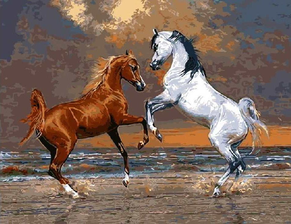 «Арабские скакуны» «Арабские скакуны»Раскраски по номерам Paintboy (Original)<br><br><br>Артикул: GX8768_R<br>Основа: Холст<br>Сложность: средние<br>Размер: 40x50 см<br>Количество цветов: 24<br>Техника рисования: Без смешивания красок