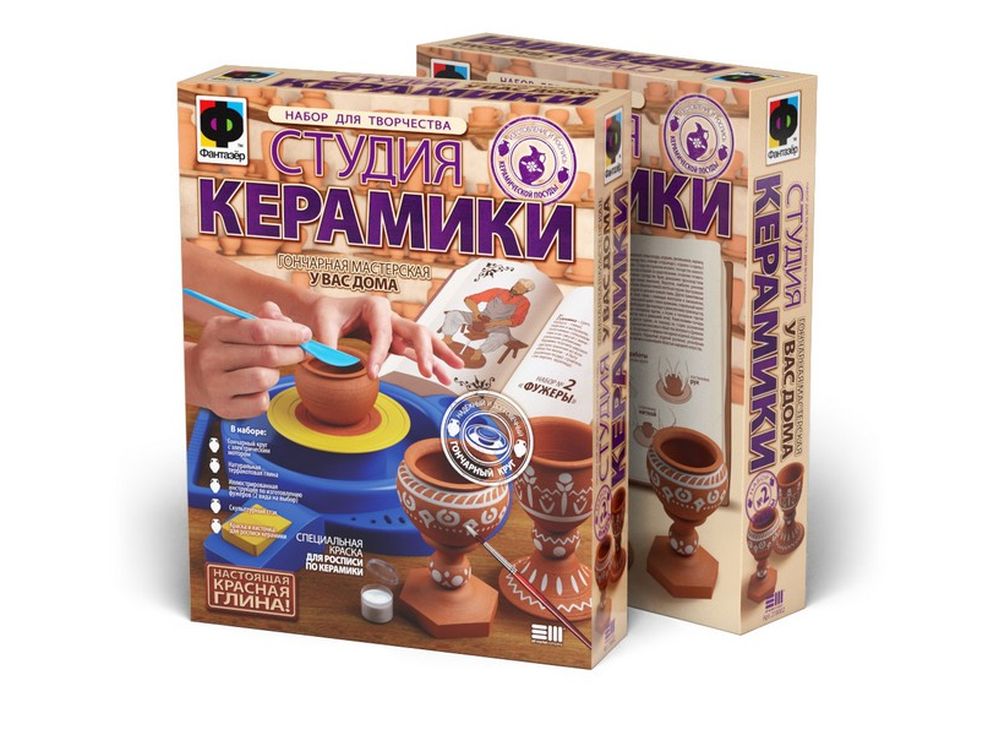 Набор для творчества «Студия керамики. Фужеры» Набор для творчества «Студия керамики. Фужеры»Гончарные наборы<br><br><br>Артикул: 218002<br>Размер упаковки: 45x35x9 см<br>Возраст: от 7 лет