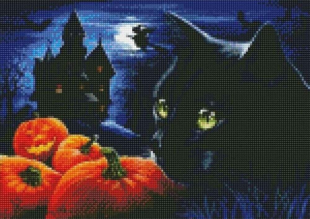 Стразы «Кот в Хэллоуин» Стразы «Кот в Хэллоуин»Цветной<br><br><br>Артикул: AG350<br>Основа: Холст на подрамнике<br>Сложность: сложные<br>Размер: 40x50 см<br>Выкладка: Полная<br>Количество цветов: 20-35<br>Тип страз: Круглые непрозрачные (акриловые)