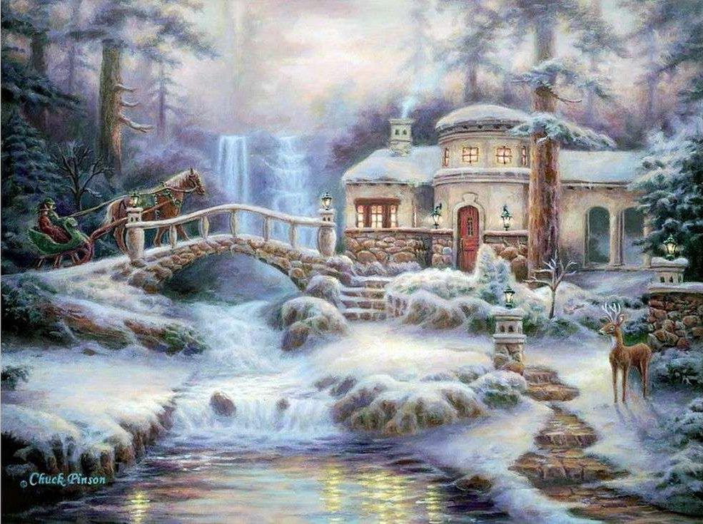«Зимняя река» Чака Пинсона «Зимняя река» Чака ПинсонаPaintboy (Premium)<br><br><br>Артикул: GX9900<br>Основа: Холст<br>Сложность: сложные<br>Размер: 40x50 см<br>Количество цветов: 27<br>Техника рисования: Без смешивания красок