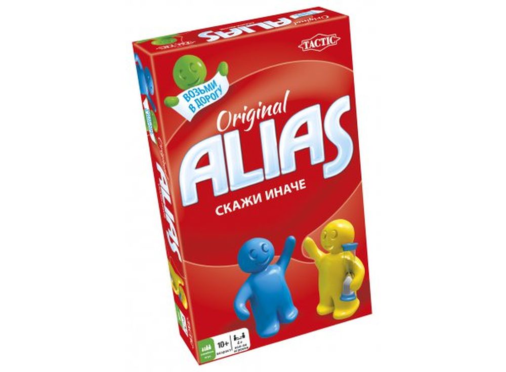 Настольная игра «Alias Original» Настольная игра «Alias Original»Настольные логические игры<br>Компактный набор «Alias Original» можно взять с собой в любое путешествие, ведь игра совсем не занимает места. <br>Это командная игра на время, задача которой — объяснить как можно больше слов из карточек своему напарнику, перефразируя их с помощью синонимо...<br><br>Артикул: 53368<br>Размер упаковки: 11,2x18,3x3,7 см<br>Возраст: от 10 лет<br>Время игры: от 30 мин.<br>Количество игроков: 4+<br>Аудитория: Детские