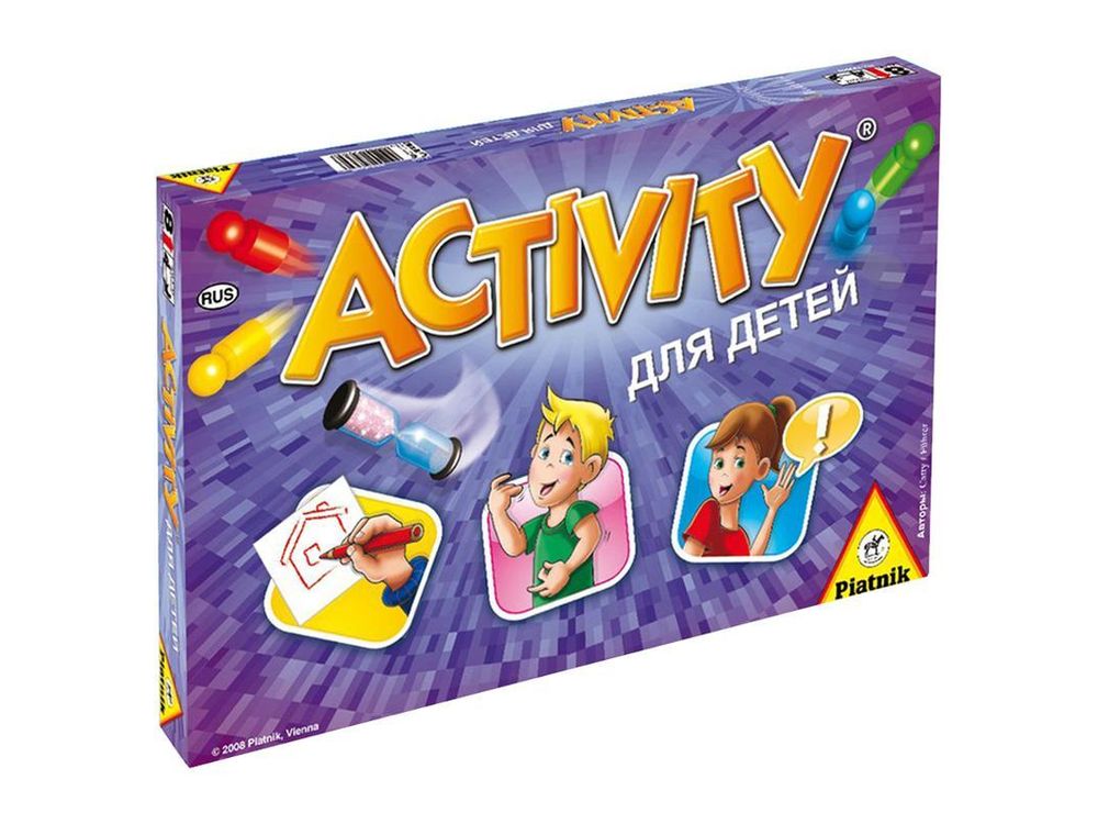 Настольная игра «Activity для детей» Настольная игра «Activity для детей»Настольные семейные игры<br>Игра настольная «Activity для детей» - оригинальный способ провести вечер в компании своих друзей. Упрощенная версия создана специально для детей, им тоже предстоит объяснять загаданное слово при помощи жестов, рисунка иди других, не называя его прямо. От...<br><br>Артикул: 793646<br>Размер упаковки: 34,5x22x4,5 см<br>Возраст: от 8 лет<br>Время игры: 60 мин.<br>Количество игроков: 4+<br>Аудитория: Детские