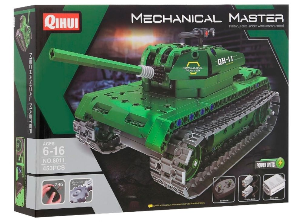 Конструктор QIHUI электромеханический «Tank» Конструктор QIHUI электромеханический «Tank»Радиоуправляемые конструкторы QIHUI<br>Радиоуправляемый Tank является не просто игрушкой, но и конструктором. Играя с таким конструктором, ребенок почувствует себя не только владельцем мощной техники, но и инженером, собирающим модель. В набор входят элементы для сборки радиоуправляемой боево...<br><br>Артикул: 8011<br>Вес: 1200 г<br>Материал: Пластик<br>Размер упаковки: 51x36x7 см<br>Возраст: от 6 лет