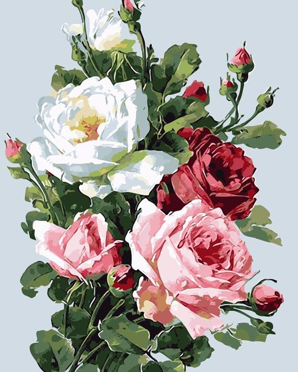 «Розы» «Розы»Цветной (Standart)<br><br><br>Артикул: GX3549_Z<br>Основа: Холст<br>Сложность: сложные<br>Размер: 40x50 см<br>Количество цветов: 29<br>Техника рисования: Без смешивания красок