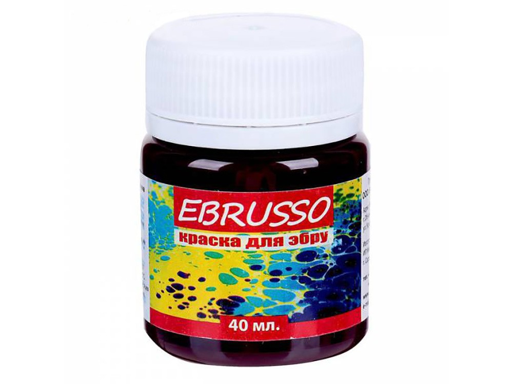 Краски для эбру Ebrusso гранат Краски для эбру Ebrusso гранатРисование на воде Эбру<br>Наборы от EBRUSSO помогут научиться создавать произведения искусства с помощью воды и красок. Техника Эбру - искусство рисования на воде, сочетает в себе живопись и эстамп (оттиск на любой поверхности), позволяет воплотить свои эмоции и чувства в карт...<br><br>Артикул: EBR10<br>Объем: 40 мл