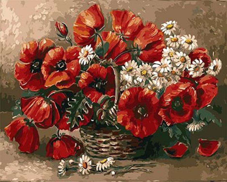 «Ромашки и маки» «Ромашки и маки»Paintboy (Premium)<br><br><br>Артикул: GX9390<br>Основа: Холст<br>Сложность: средние<br>Размер: 40x50 см<br>Количество цветов: 24<br>Техника рисования: Без смешивания красок
