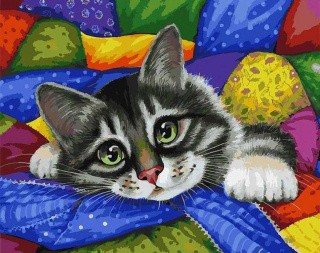 Картина по номерам «Котик в лоскутках»