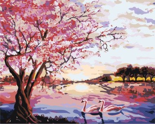 Картина по номерам «Цветущая сакура у реки»