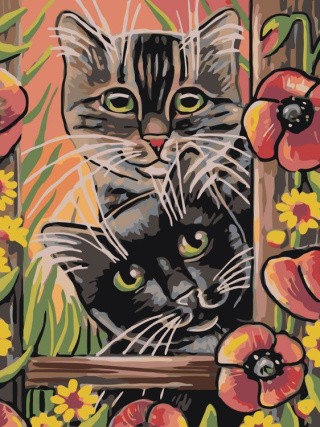 Картина по номерам «Котята в саду»