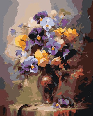Картина по номерам «Цветы: Анютины глазки в вазе»