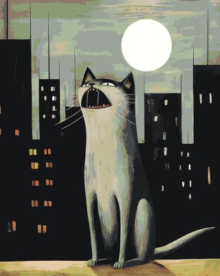Картина по номерам «Кот в городе под луной»