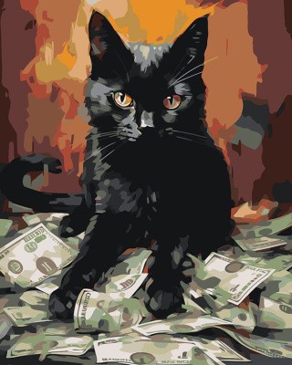 Картина по номерам «Черный кот с деньгами»