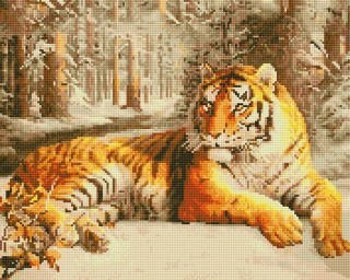 Алмазная вышивка «Тигр в зимнем лесу»