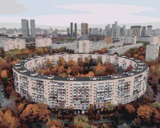 Картина по номерам «Панельки родные: круглый дом Москва 40х50»