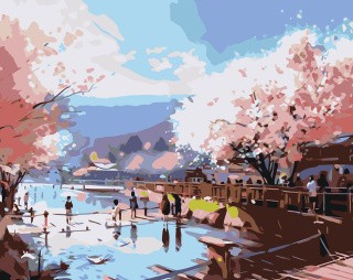 Картина по номерам «Цветущая сакура в японском саду»