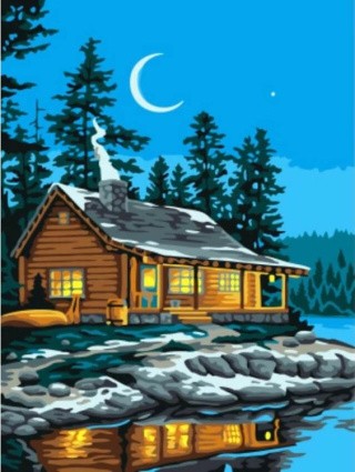 Картина по номерам «Домик у озера»