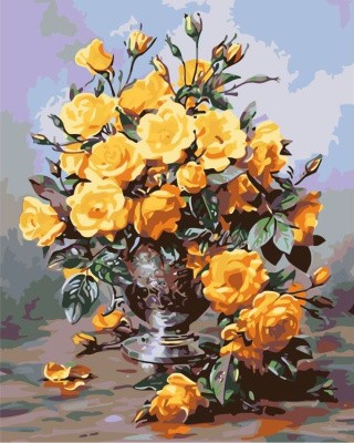 Картина по номерам «Жёлтые розы в вазе»