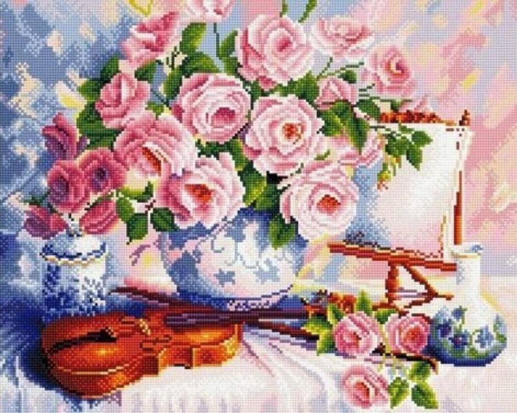 Алмазная вышивка «Розы и скрипка»