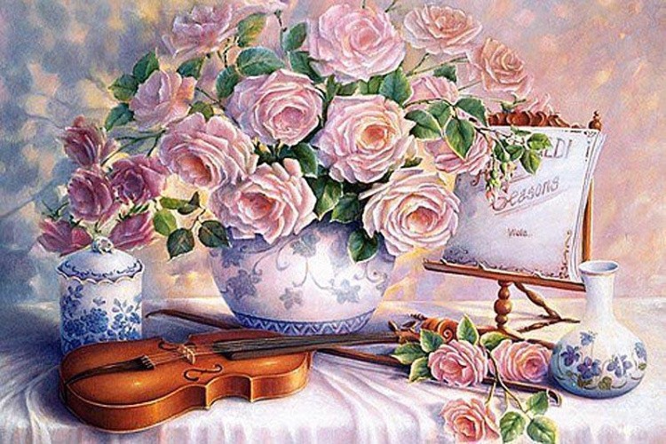Алмазная вышивка «Розы и скрипка»