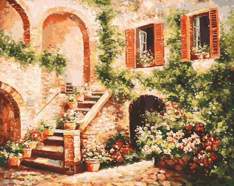 Картина по номерам «Цветущий дворик»