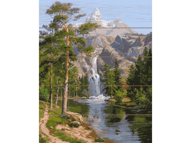 Картина по номерам по дереву Molly «Водопад в горах»