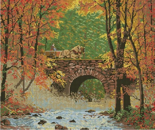 Алмазная вышивка «Осенний мост»