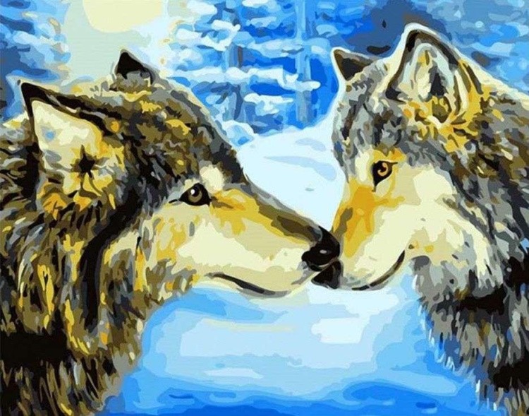 Картина по номерам «Волки в зимнем лесу»
