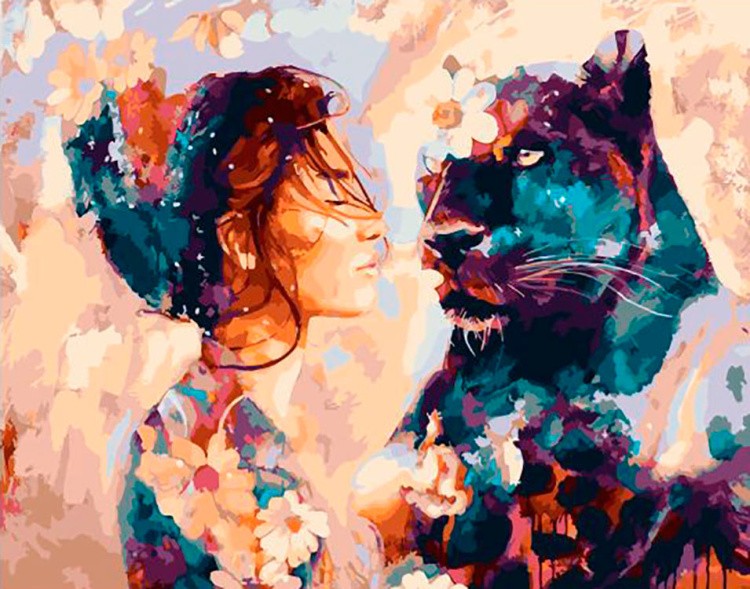 Картина по номерам «Девушка и пантера»