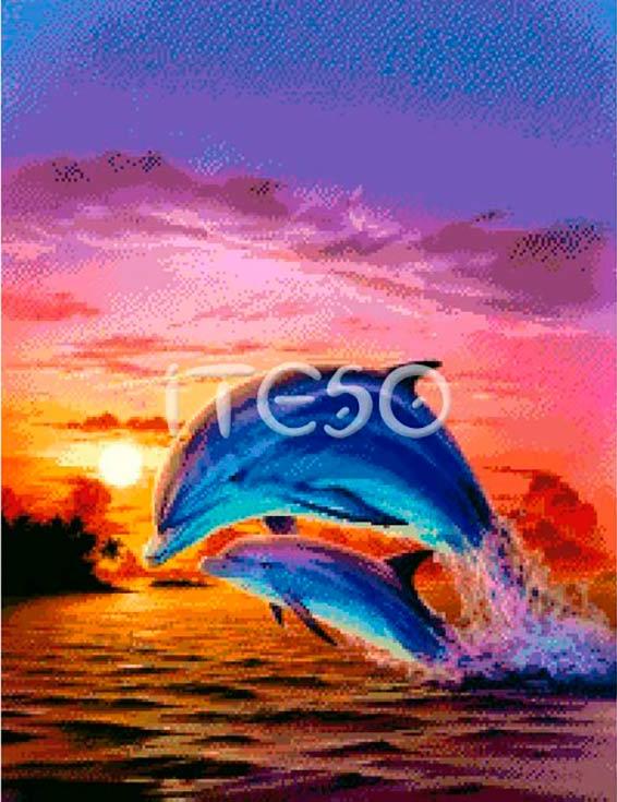 Алмазная вышивка «Дельфины на закате»