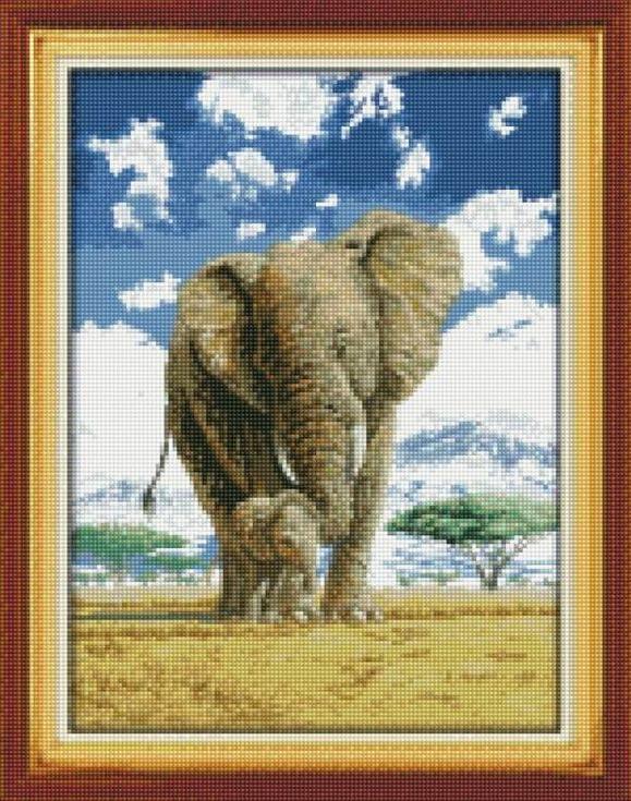 Алмазная вышивка «Слониха со слоненком»