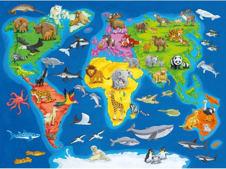 Пазлы «Карта мира с животными»