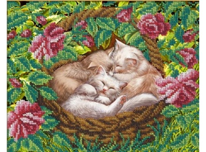 Набор вышивки бисером «Котята в лукошке»