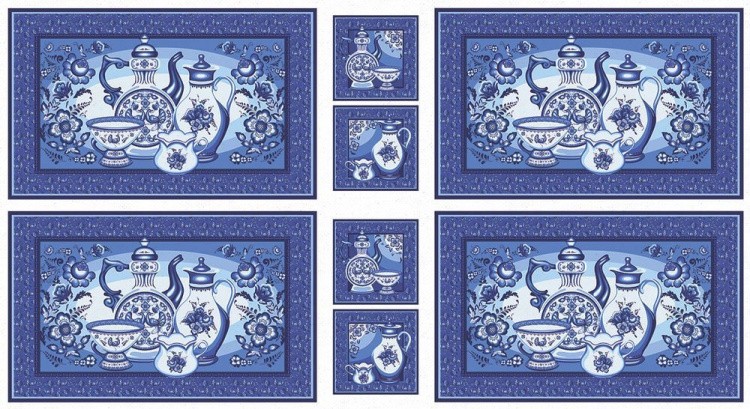 Ткань для пэчворка Лазурное Чудо Панель, 110 г/м², 60х110 см, 100% хлопок, цвет: голубой, принт, Peppy