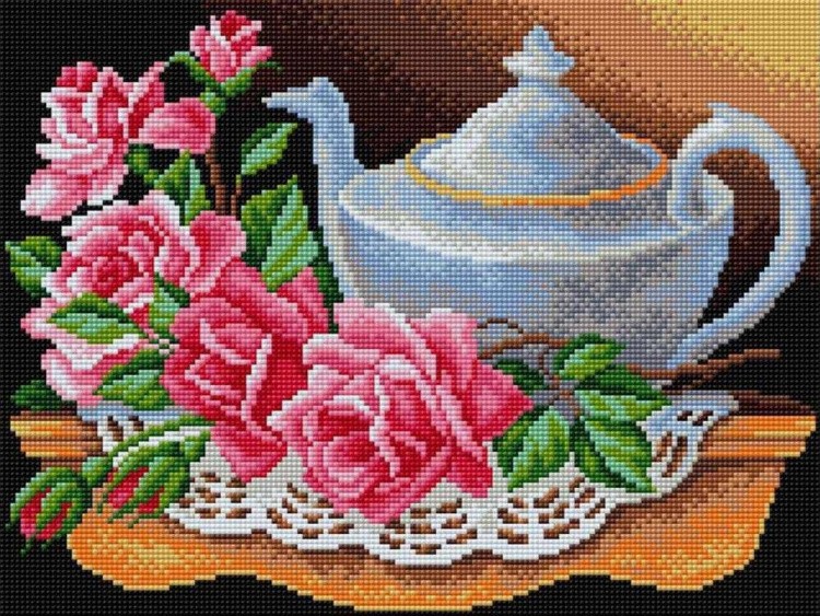 Алмазная вышивка «Чайник с розами»