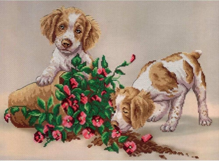 Набор для вышивания «Собачки с цветочным горшком»