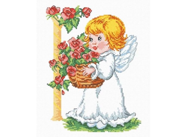 Набор для вышивания «Ангелочек с корзиной роз»