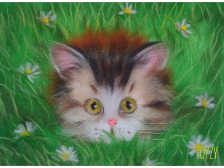 Картина шерстью «Котик»