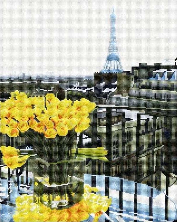 Алмазная вышивка «Желтый букет Парижа»