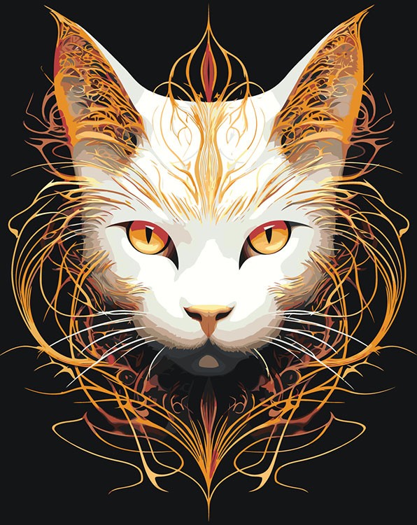 Картина по номерам «Белый огненный кот 2»