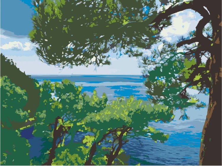 Картина по номерам «Деревья над морем»