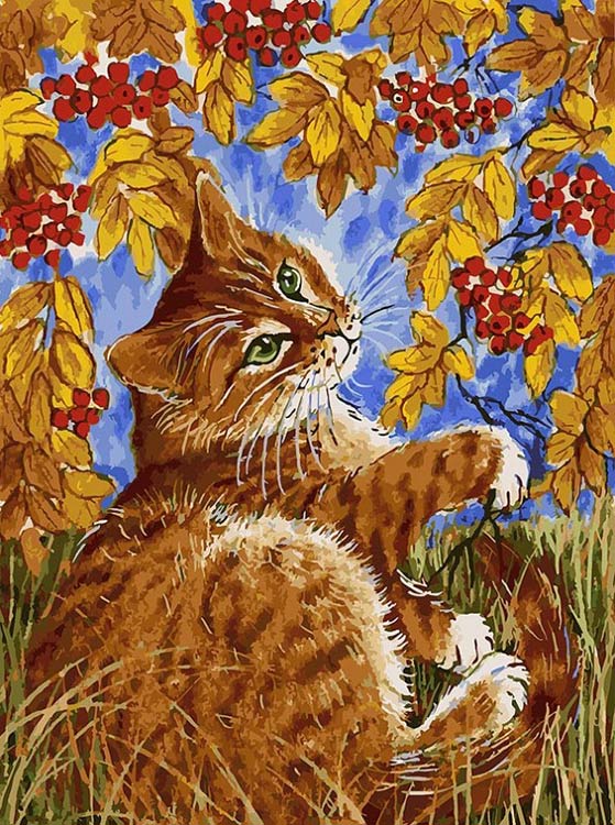 Картина по номерам «Кот с рябиной»