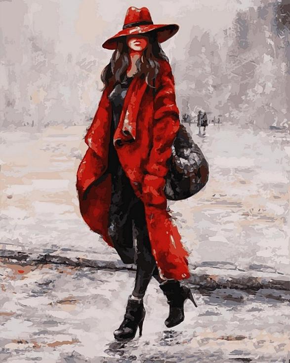 Алмазная вышивка «Девушка в красном пальто»