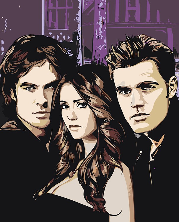 Картина по номерам «Дневники вампира: Деймон, Елена и Стефан»
