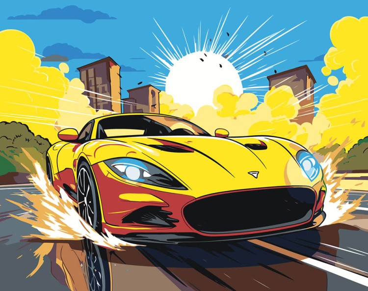 Картина по номерам «Машины: Гонка в стиле комикс»
